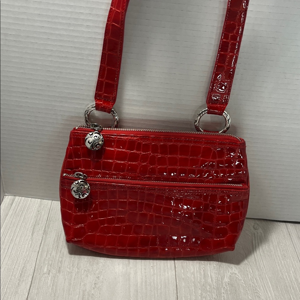 Brighton Glossy Red Croc-Embossed Crossbody Bag